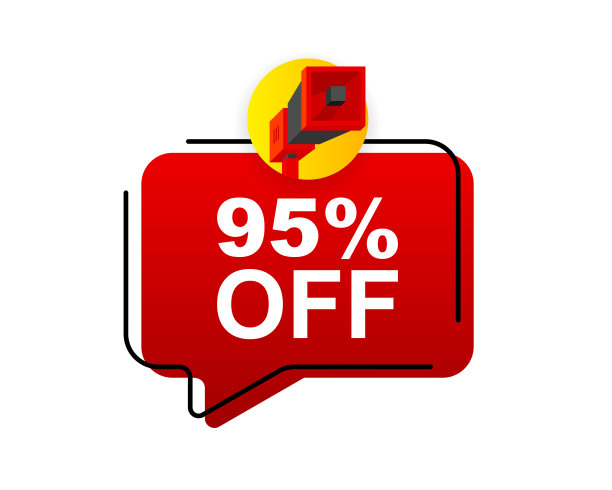 折扣扩音器红色向量横幅。销售特价价签。节省95百分比。矢量插图。图片下载