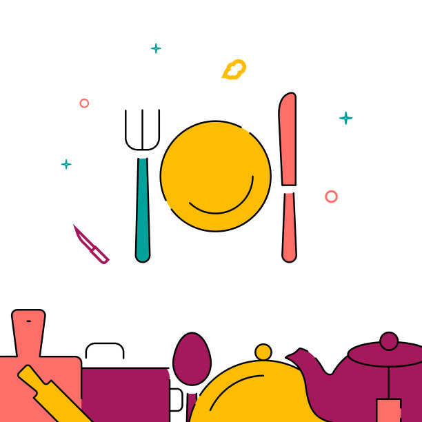 叉，盘，刀填充线图标，简单的矢量插图图片下载