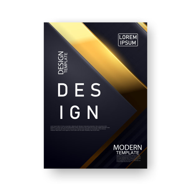 黑色设计模板装饰白色字母和金色线条。用于宣传册封面，传单，海报，布局，三角形图形设计。图片下载