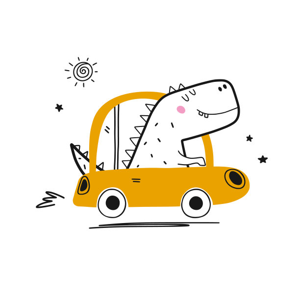 黄色汽车上的恐龙图片下载