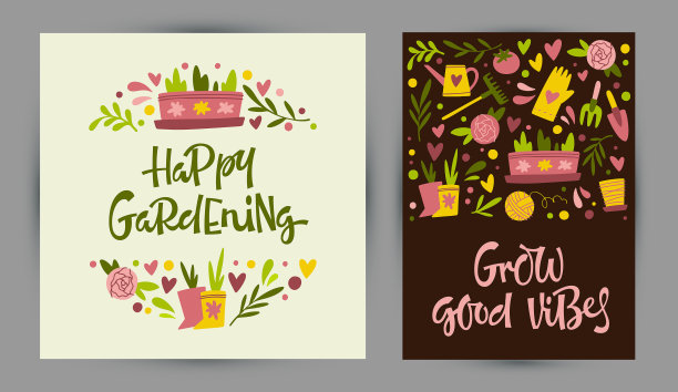 一套园艺季节的旗帜图片下载