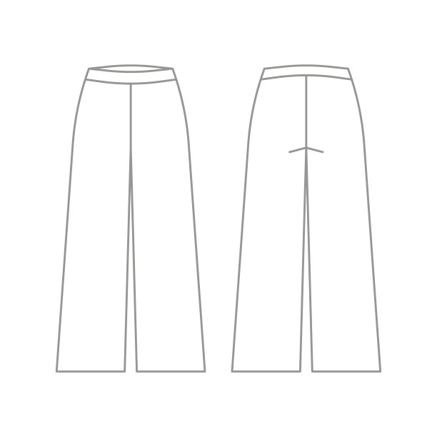 休闲宽松裤经典长裤，运动裤技术图纸，轮廓模板，素描。面料长裤与前，后的看法。矢量平面插图图片下载