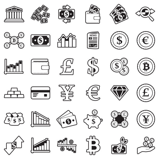 货币图标，线性填充设计，矢量图图片下载