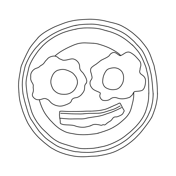 白盘子里放着煎蛋和一片培根图片下载