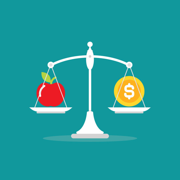 白色机械天平与美元硬币和苹果。支付，购买，销售商品，市场平衡概念。图片下载