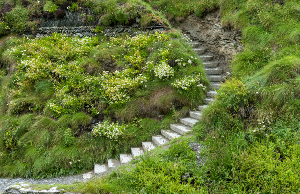 廷塔杰尔城堡旁边悬崖上的台阶图片下载