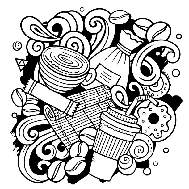 卡通矢量涂鸦咖啡屋插图图片下载
