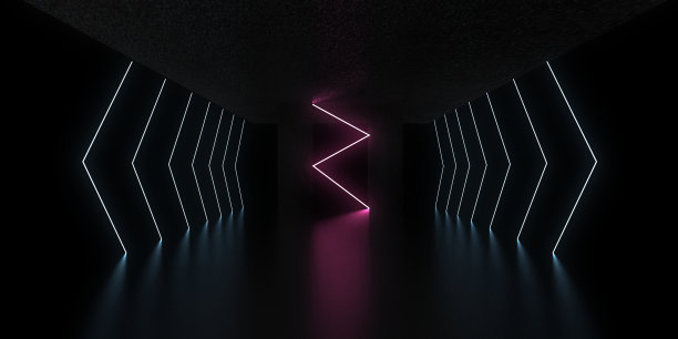3D抽象背景与霓虹灯。霓虹灯隧道。空间构造。三维插图图片下载