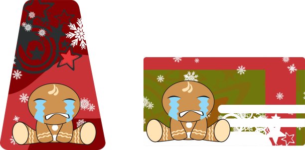 哭泣的姜饼人物卡通圣诞礼品卡插图图片下载