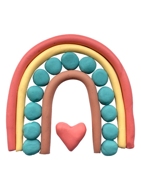 橡皮泥3 d演示。放荡不羁的彩虹。可爱的图片与彩虹和橡皮泥心，柔和的颜色，为儿童装饰图片下载