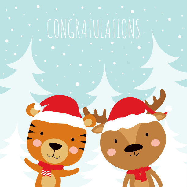 冬季矢量插图与卡通可爱的动物图片下载