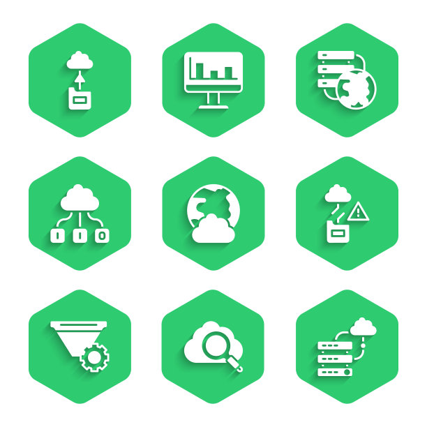 设置“社交网络”、“搜索云计算”、“网络连接”、“云技术数据传输”、“过滤设置”、“图标”。向量图片下载