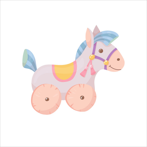 儿童玩具有轮子的马。一种可爱的儿童玩具。矢量插图孤立的白色背景。图片下载