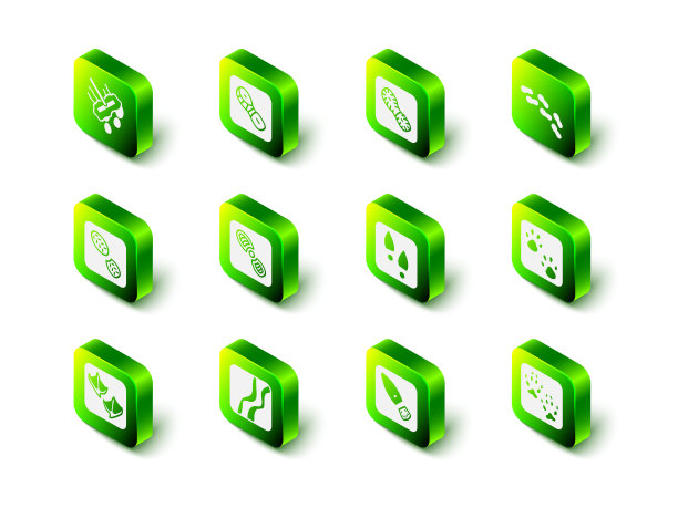 设置脚印鞋、爪、狐爪和蛇的图标。向量图片下载