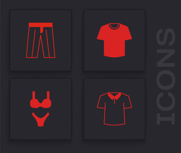 设置衬衫，裤子，t恤和泳衣图标。向量图片下载