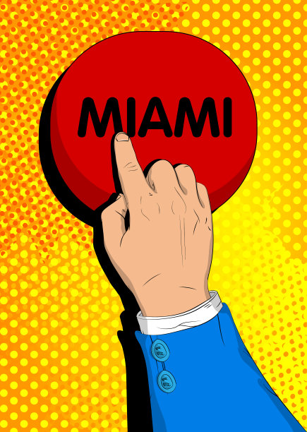 商人用食指按下迈阿密按钮。图片下载