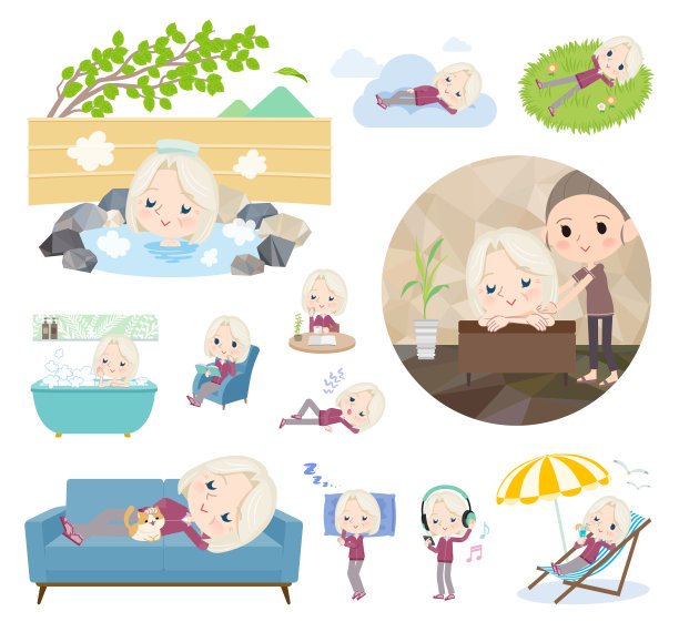 一套穿着紫色运动衫的老妇人在放松图片下载