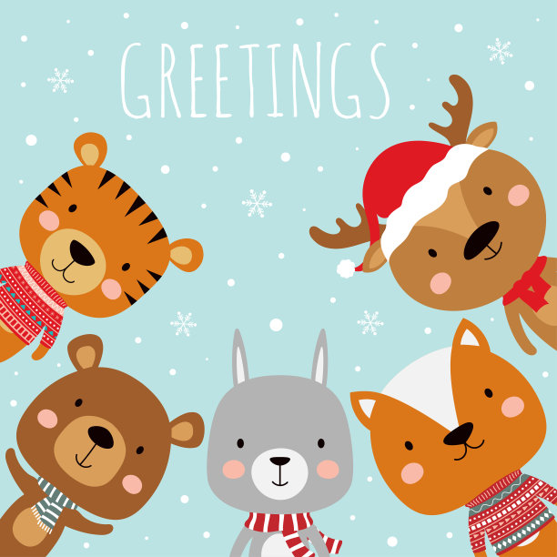 贺卡与可爱的森林动物，矢量插图图片下载