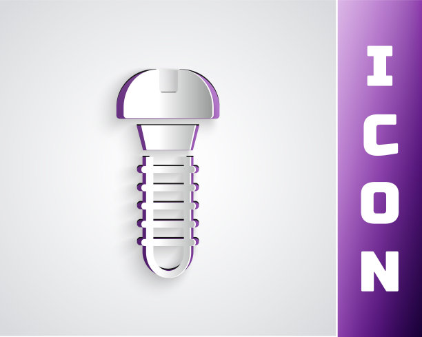 金属螺丝图标孤立在灰色背景上。纸艺术风格。向量图片下载