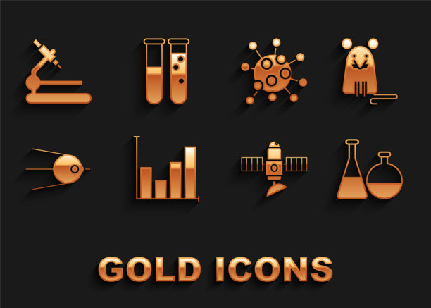 设置饼图信息图，大鼠，试管和烧瓶化学实验室，卫星，细菌，显微镜和图标。向量图片下载