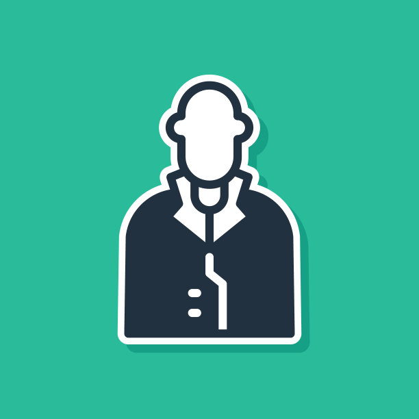 蓝色的房地产经纪人图标孤立在绿色背景。买房子。向量图片下载