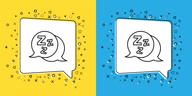 设置线沉睡图标孤立的黄色和蓝色背景。困倦的zzz黑色的谈话泡泡。向量图片下载