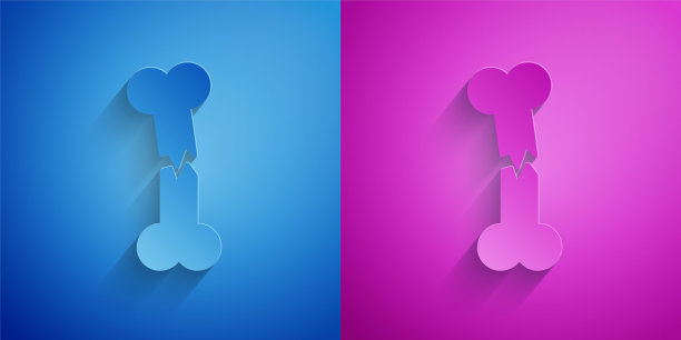 剪纸人碎骨图标孤立在蓝色和紫色的背景。纸艺术风格。向量图片下载