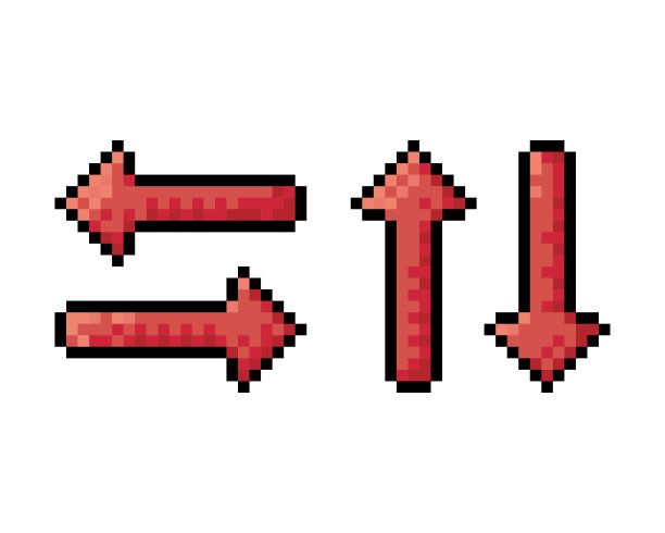 一组红色像素箭头图标。像素艺术。矢量简单平面图形说明。白色背景上的孤立对象。隔离。图片下载