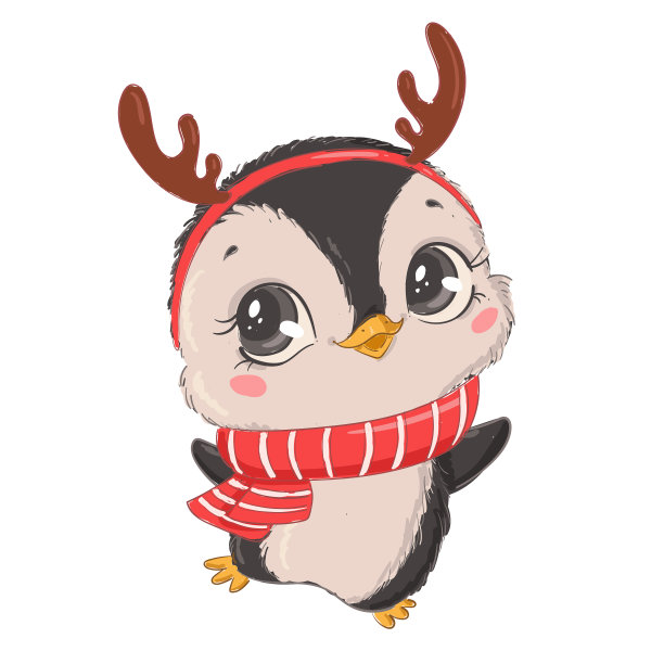 插图可爱的卡通圣诞企鹅孤立在一个白色的背景。可爱的卡通圣诞动物。图片下载