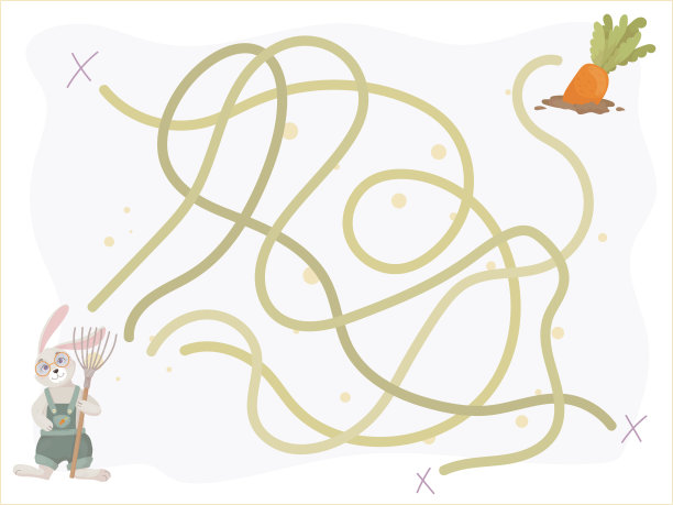 儿童益智游戏。迷宫。教育逻辑游戏。帮助兔子找到胡萝卜。矢量插图。图片下载
