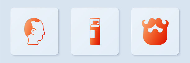 设置剃须凝胶泡沫，秃头和胡子和胡子。白色正方形按钮。向量图片下载