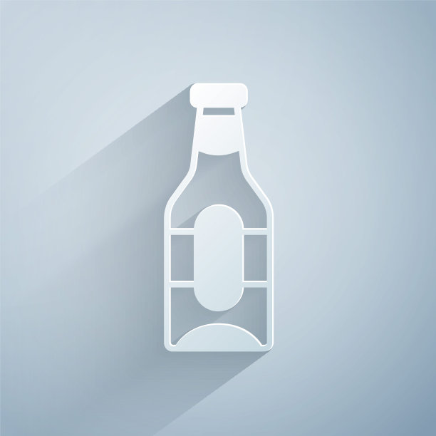剪纸啤酒瓶图标孤立的灰色背景。纸艺术风格。向量图片下载