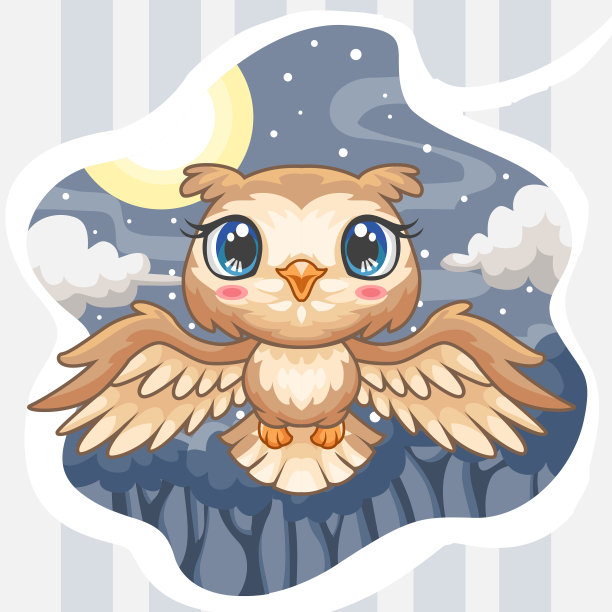 一只可爱的小猫头鹰在黑夜里飞翔图片下载