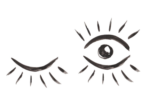 水彩画插图的手画开放和关闭的妇女眼睛的抽象剪影与睫毛在黑色。孤立剪贴艺术元素设计明信片，织物纺织，图案制作图片下载