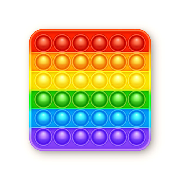 彩色硅胶抗压力pop玩具孤立的白色背景。时髦的儿童感官游戏。彩虹推流行坐立不安玩具与鲜艳的彩色气泡。矢量图图片下载