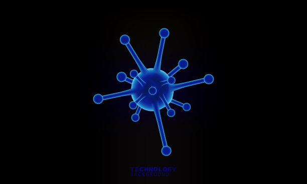 蓝色病毒发出诱人的颜色。蓝色背景。图片下载
