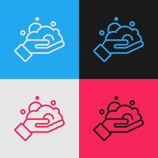 流行艺术线剃须凝胶泡沫的手图标孤立的颜色背景。剃须膏。向量图片下载