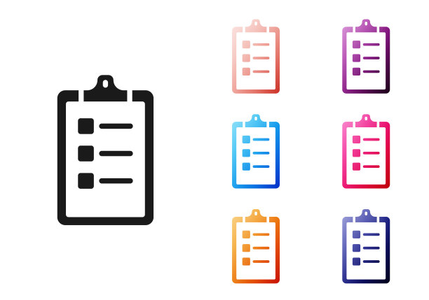 黑色美容沙龙价格单图标孤立的白色背景。设置图标丰富多彩。向量图片下载