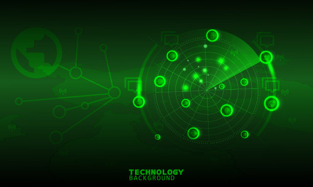雷达扫描技术概念。技术背景。霓虹灯的效果。电路板的概念。图片下载