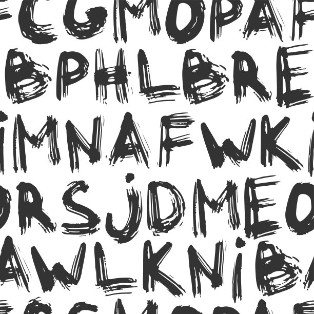 黑色墨水英文字母孤立在白色的背景。可爱的单色无缝图案。矢量简单平面图形手绘插图。纹理。图片下载