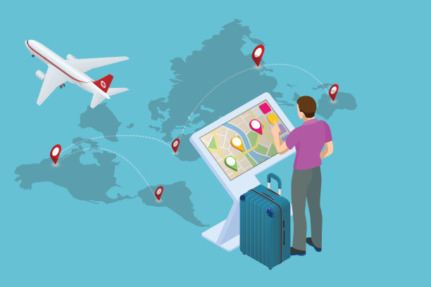 采购产品等距促销互动信息亭，广告显示，终端站，触摸屏显示。交互式触摸屏与城市地图图片下载