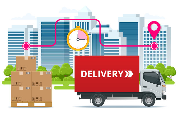 等距物流和交付概念。送货回家和办公室。城市物流。图片下载