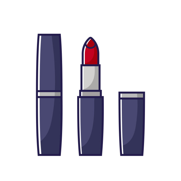 红色唇膏图标。在线条风格的彩色矢量插图孤立的白色背景。图片下载