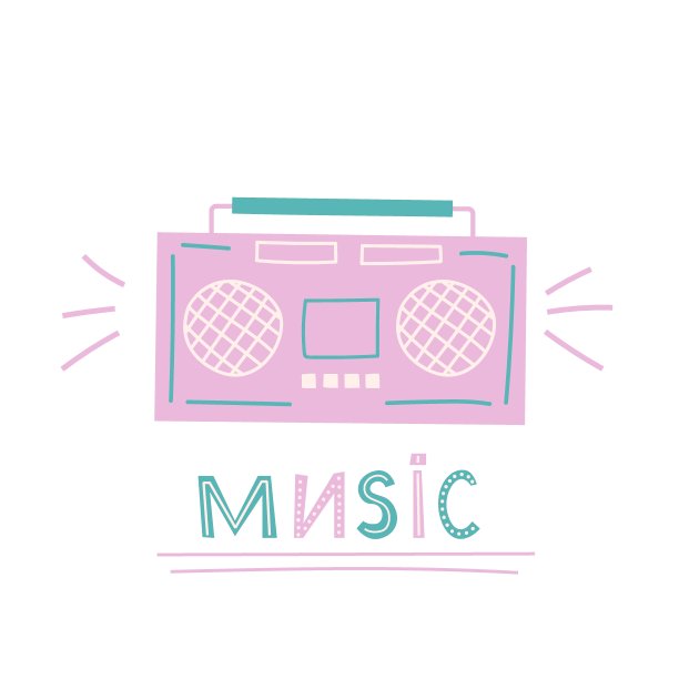 老式盒式磁带播放器涂鸦插图图片下载