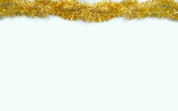 圣诞节的主题。从上往下看，浅蓝色背景上的金花环。图片下载