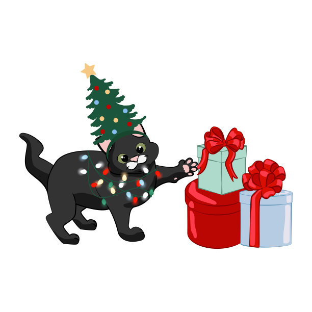 可爱的猫与节日帽和灯泡图片下载