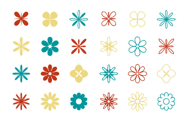 复古色彩方案插图集简单的花朵剪影图标图片下载