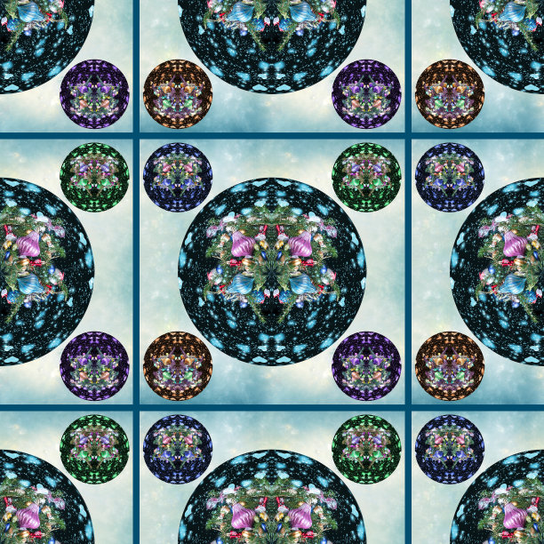 无缝的几何图案与圣诞球在分形背景。方形框架图片下载