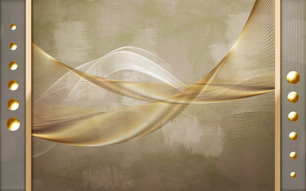 摘要现代壁纸。
3d插图金色线条和球在垃圾粉刷的背景。图片下载