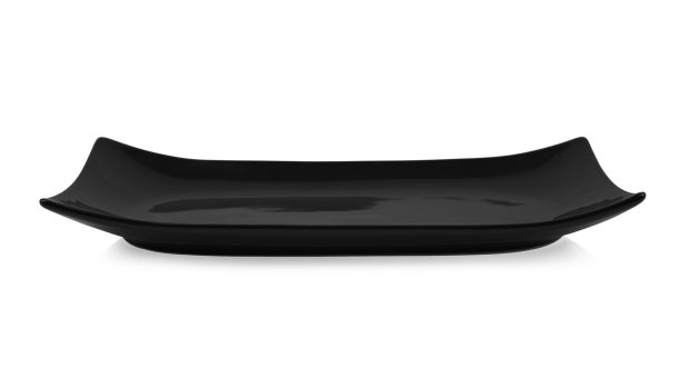 空白的黑色矩形陶瓷板孤立在白色的背景。图片下载